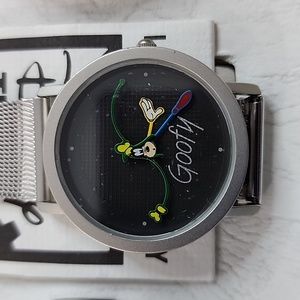 BNIB Vintage Rare Disney Time Works Abstract Goofy Mesh Metal Band Watch